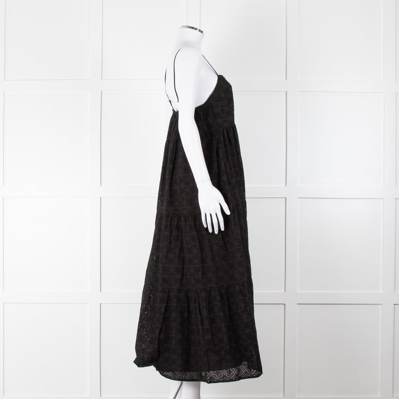 Seafolly Black Broderie Anglaise Tiered Strappy Midi Dress