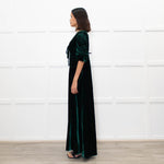 Cefinn Green Velvet Puff Sleeve Midi Dress
