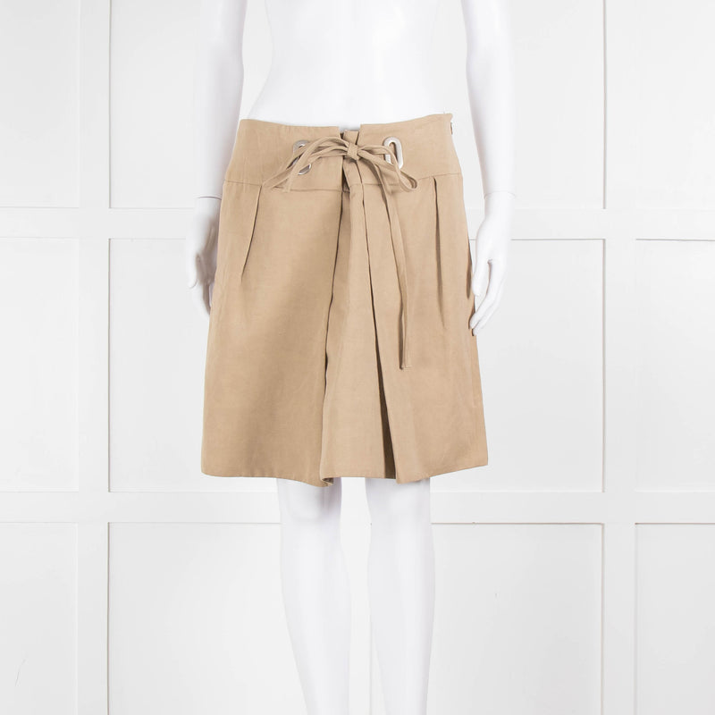 Chloe Pleated Beige Skirt With Belt