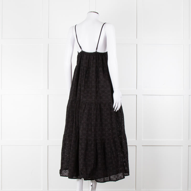 Seafolly Black Broderie Anglaise Tiered Strappy Midi Dress