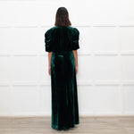 Cefinn Green Velvet Puff Sleeve Midi Dress