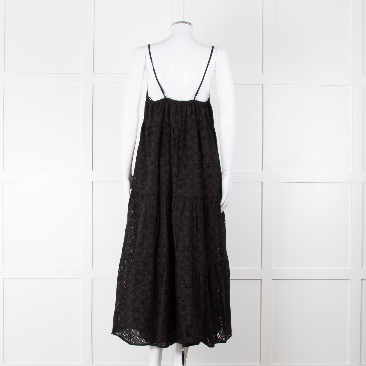 Seafolly Black Broderie Anglaise Tiered Strappy Midi Dress