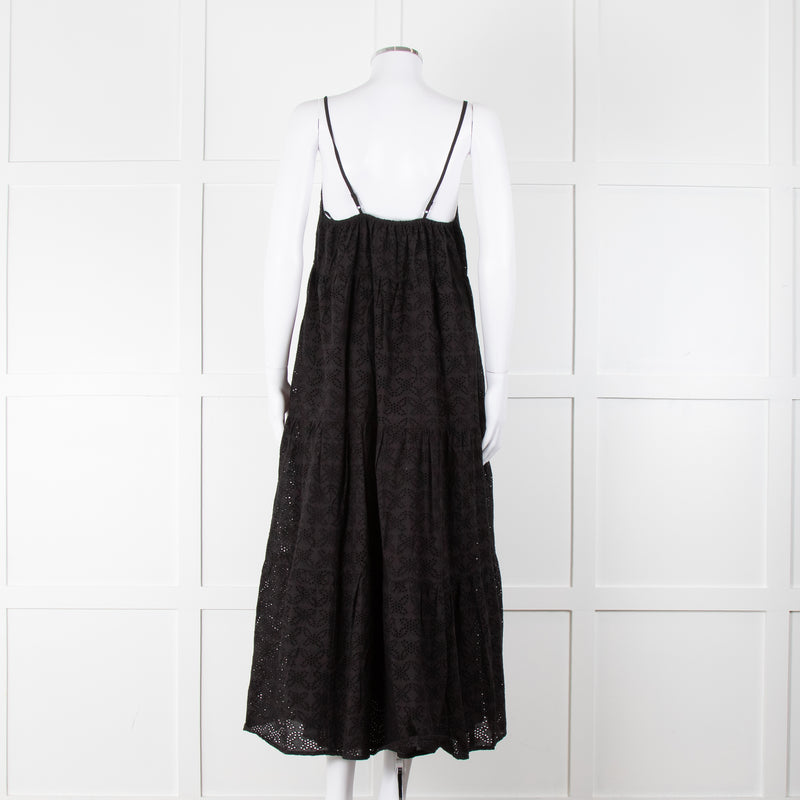 Seafolly Black Broderie Anglaise Tiered Strappy Midi Dress