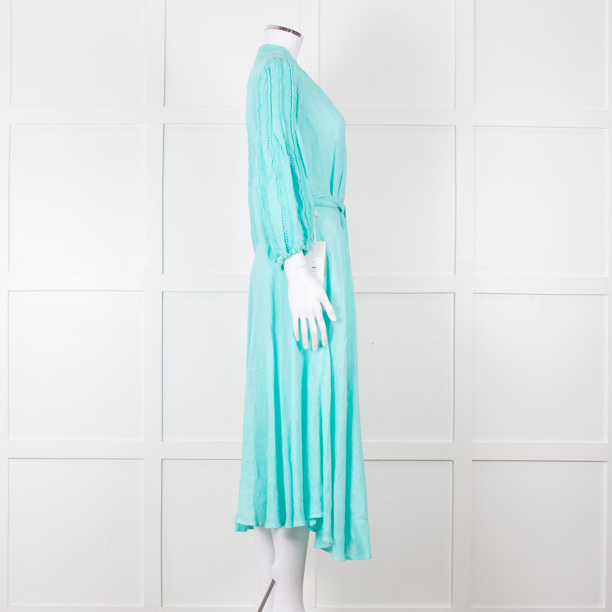 120% Lino Turquoise Belted Dress