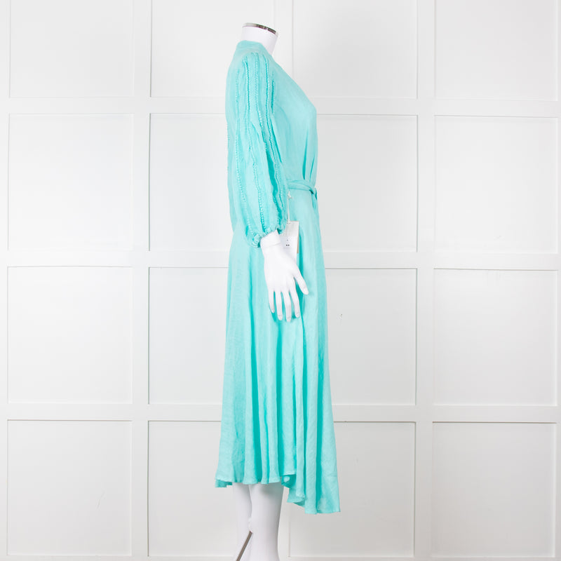 120% Lino Turquoise Belted Dress