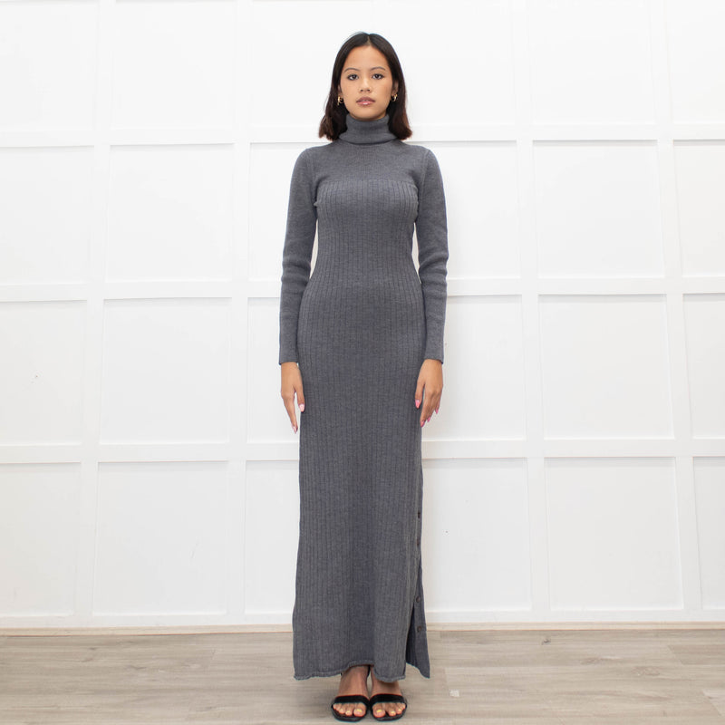 Iris & Ink Grey Merino Wool Knitted Maxi Dress