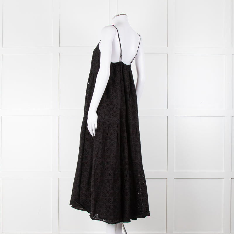 Seafolly Black Broderie Anglaise Tiered Strappy Midi Dress