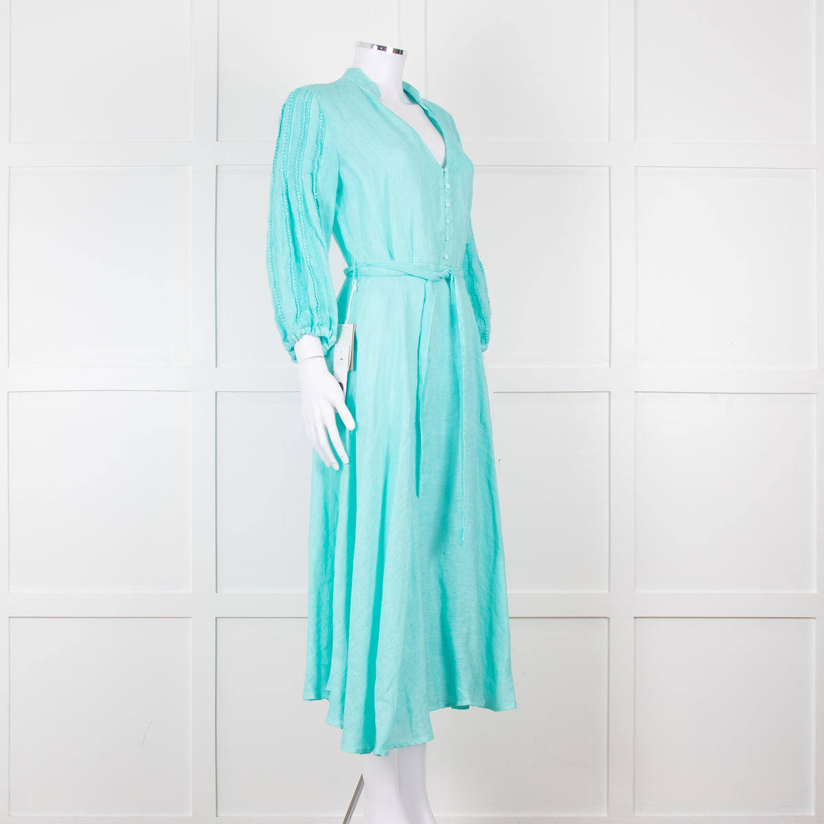 120% Lino Turquoise Belted Dress