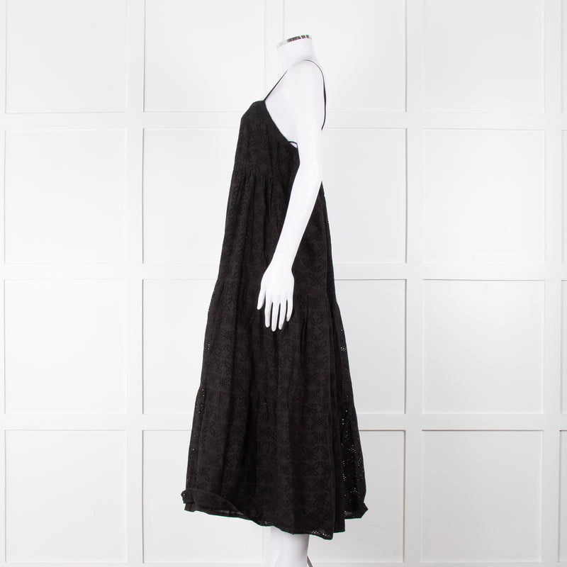 Seafolly Black Broderie Anglaise Tiered Strappy Midi Dress