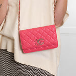 Chanel Pink Caviar Leather Wallet On Chain