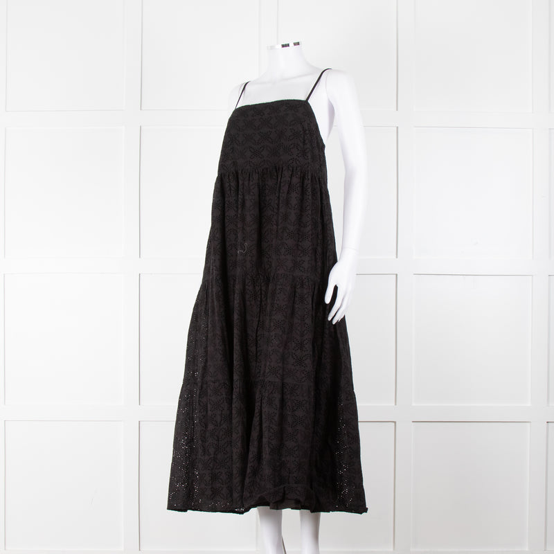Seafolly Black Broderie Anglaise Tiered Strappy Midi Dress