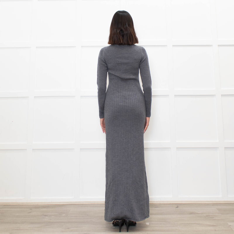 Iris & Ink Grey Merino Wool Knitted Maxi Dress