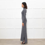 Iris & Ink Grey Merino Wool Knitted Maxi Dress