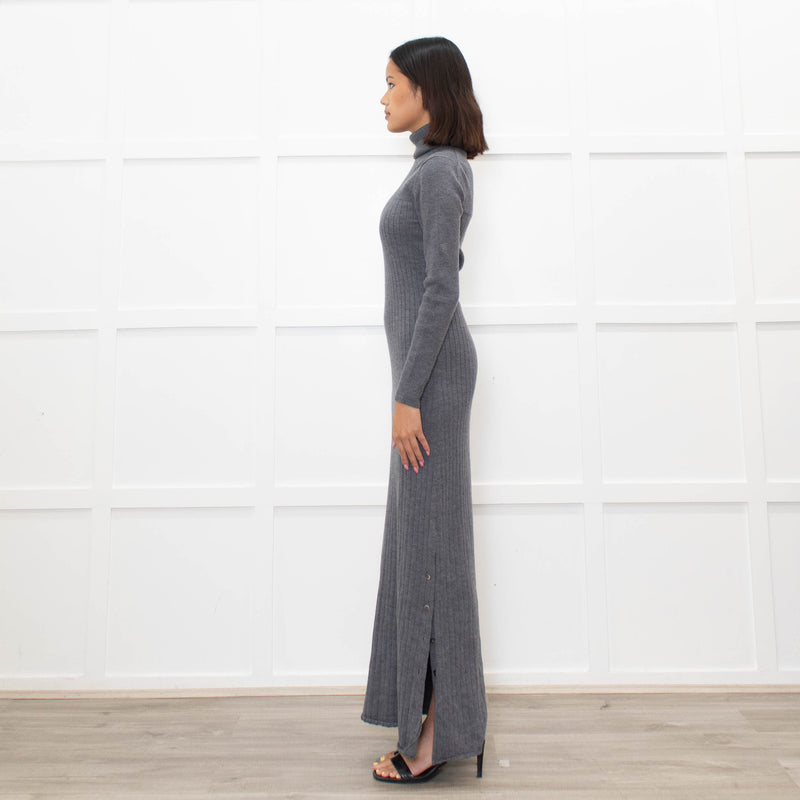 Iris & Ink Grey Merino Wool Knitted Maxi Dress