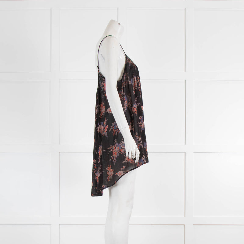 Mes Demoiselles Black With Floral Spaghetti Strap Top