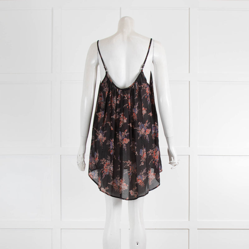 Mes Demoiselles Black With Floral Spaghetti Strap Top