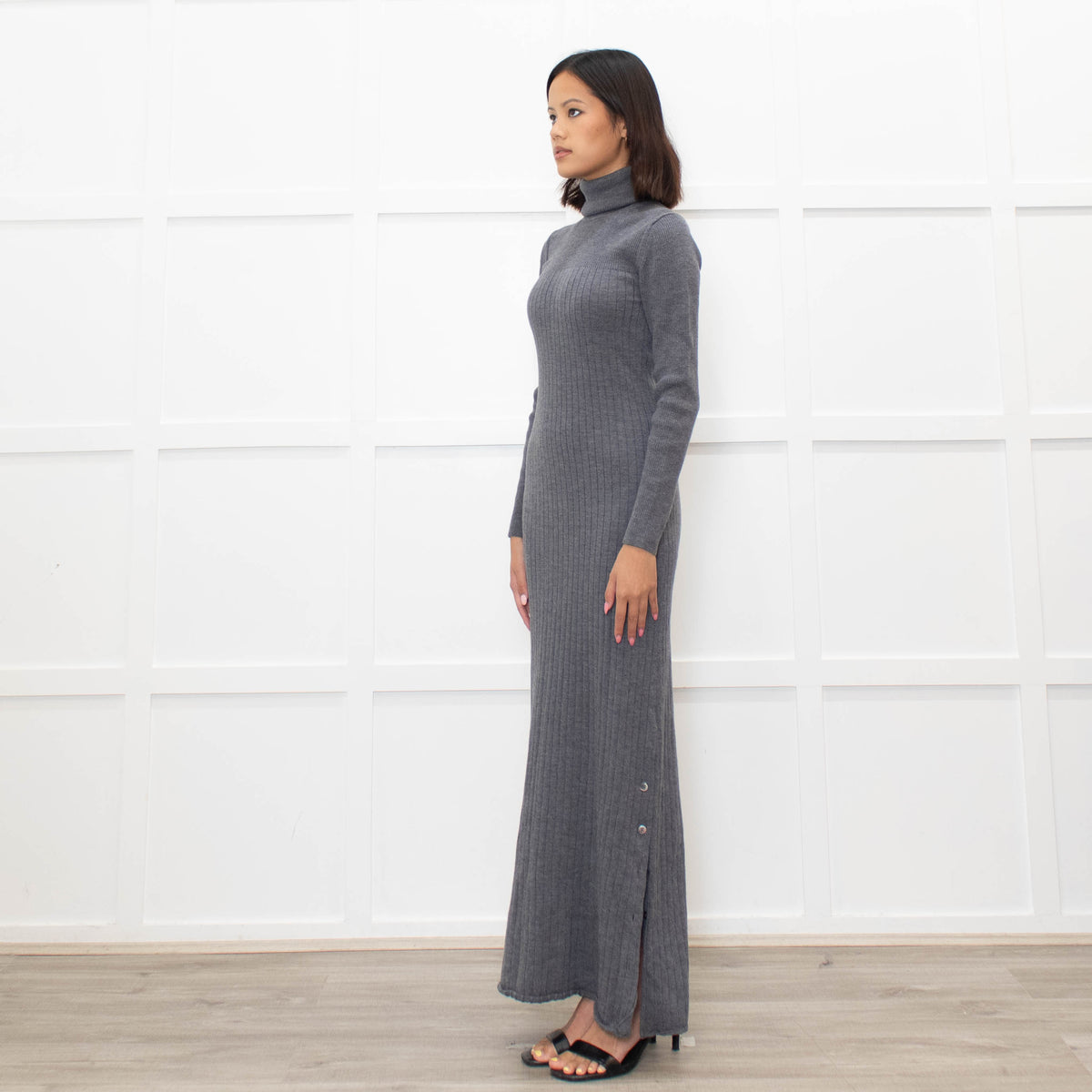 Iris & Ink Grey Merino Wool Knitted Maxi Dress