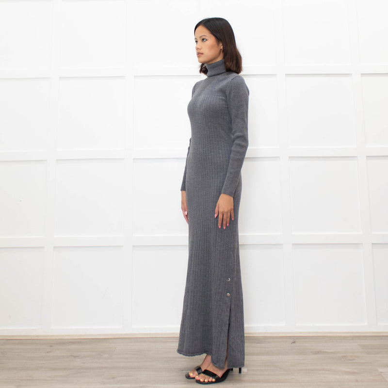 Iris & Ink Grey Merino Wool Knitted Maxi Dress