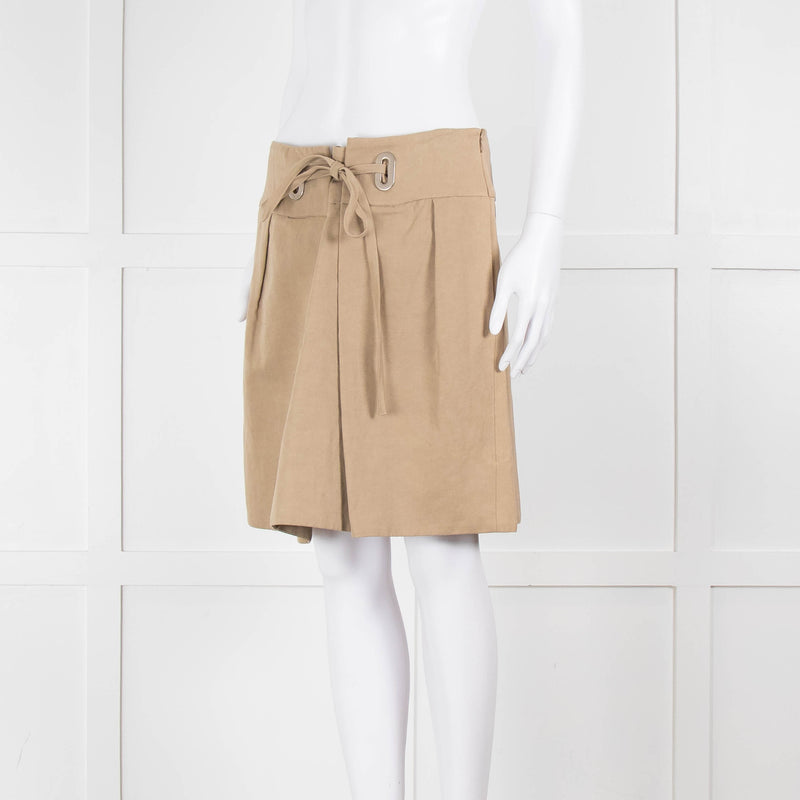 Chloe Pleated Beige Skirt With Belt