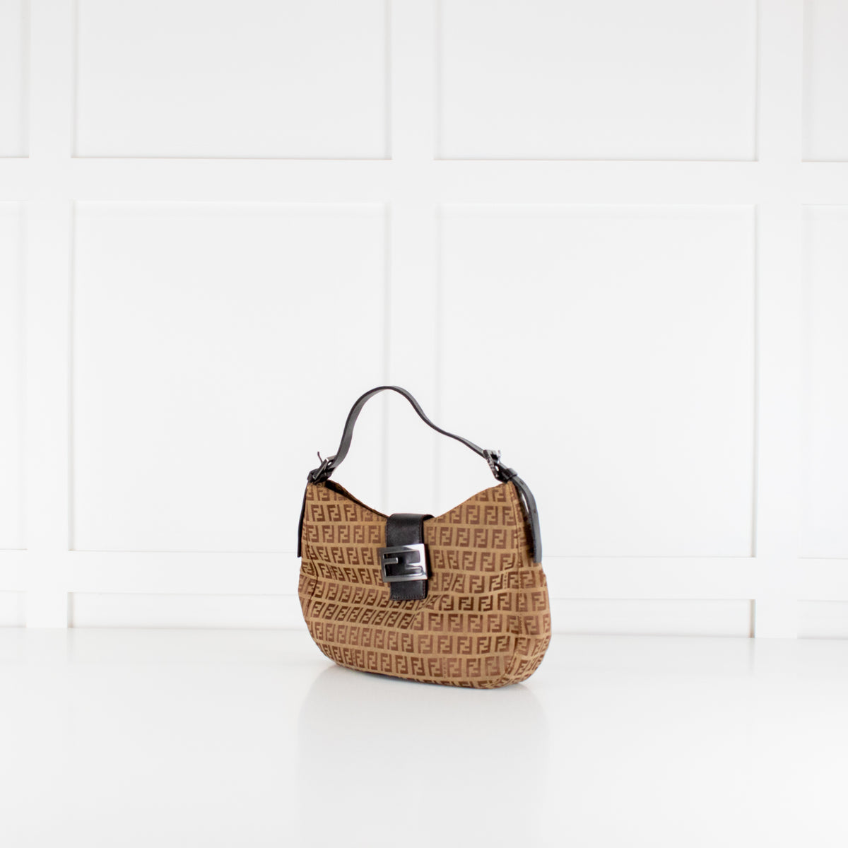 Fendi Brown Zucchino Logo Shoulder Bag