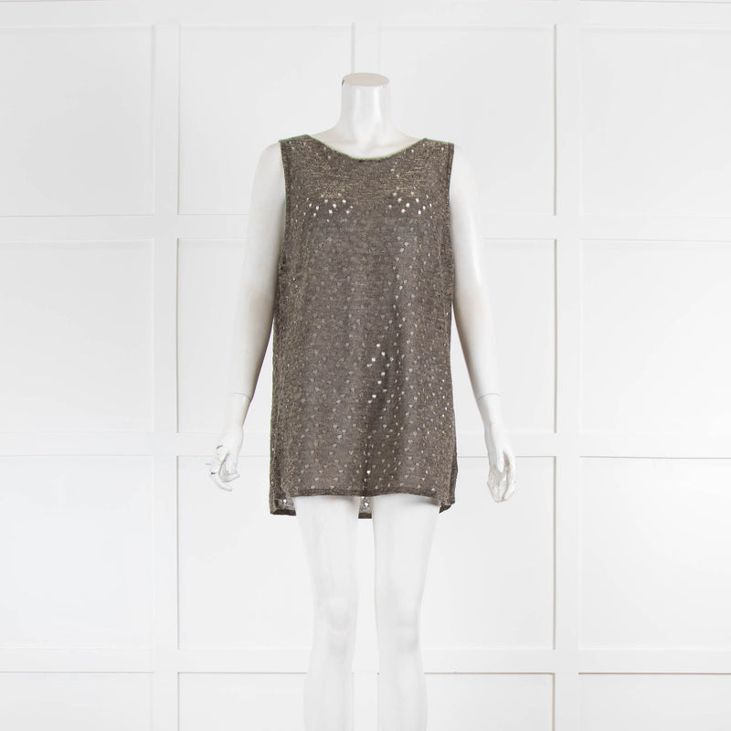 Sarah Pacini Grey Metallic Thread Sleeve Top