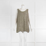 Sarah Pacini Khaki Metallic Thread Sleeve Top