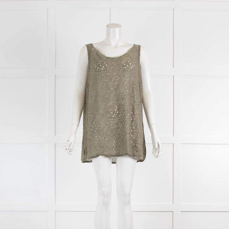 Sarah Pacini Khaki Metallic Thread Sleeve Top