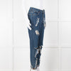 Sandro Blue Ripped Jeans With Pearl Lightening Detail
