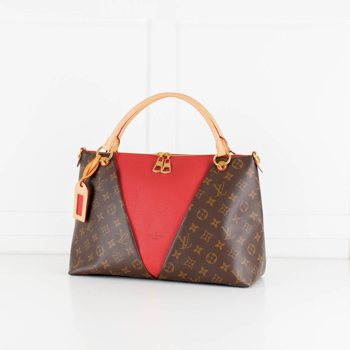 Louis Vuitton Brown Red Monogram V Tote MM Bag With Additional Strap