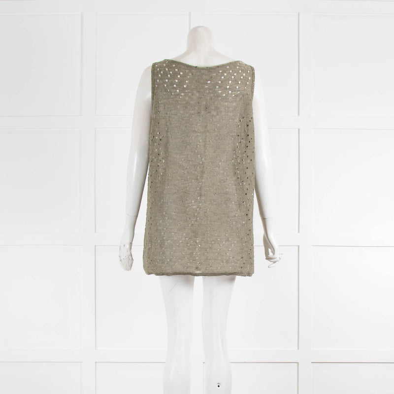 Sarah Pacini Khaki Metallic Thread Sleeve Top