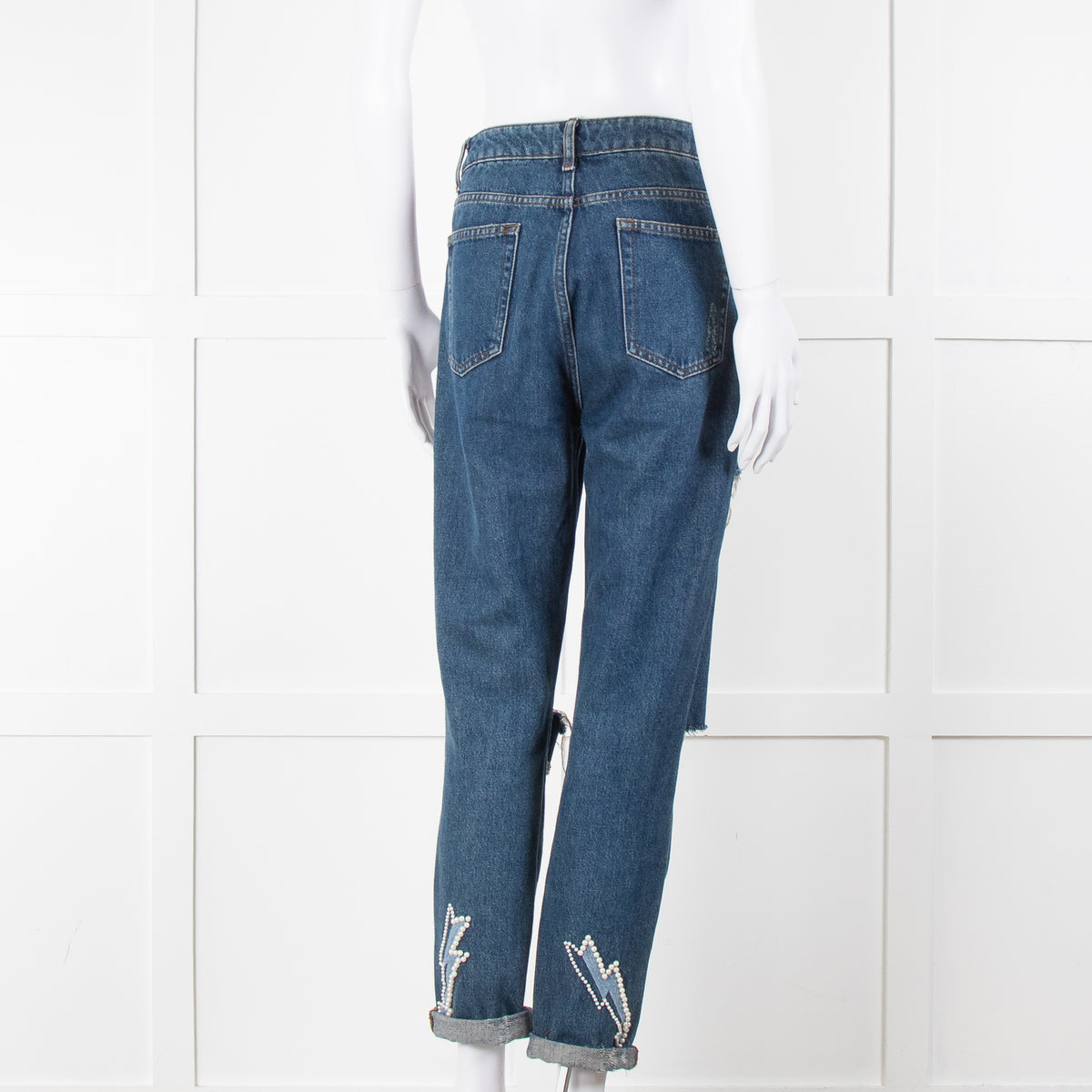 Sandro Blue Ripped Jeans With Pearl Lightening Detail