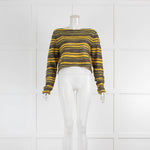 Sarah Pacini Yellow Brown Green Striped Cropped Top