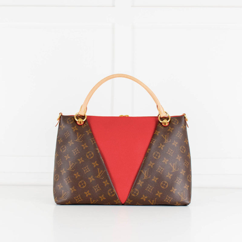 Louis Vuitton Brown Red Monogram V Tote MM Bag With Additional Strap