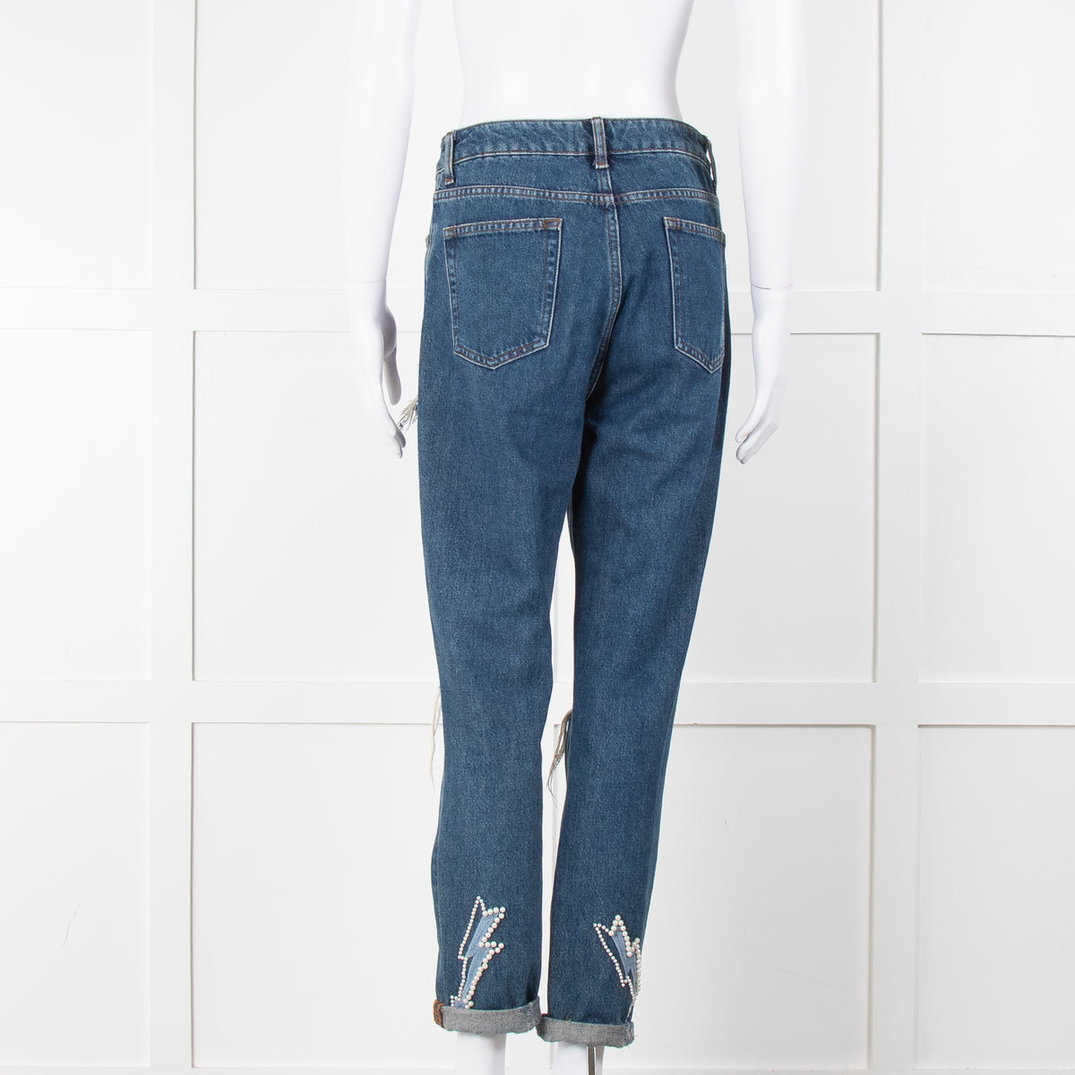 Sandro Blue Ripped Jeans With Pearl Lightening Detail