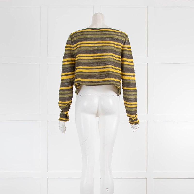 Sarah Pacini Yellow Brown Green Striped Cropped Top