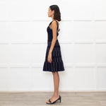 Sandro Navy Blue Gold Lurex Detail Sleeveless Dress