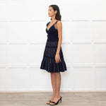 Sandro Navy Blue Gold Lurex Detail Sleeveless Dress