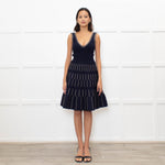Sandro Navy Blue Gold Lurex Detail Sleeveless Dress