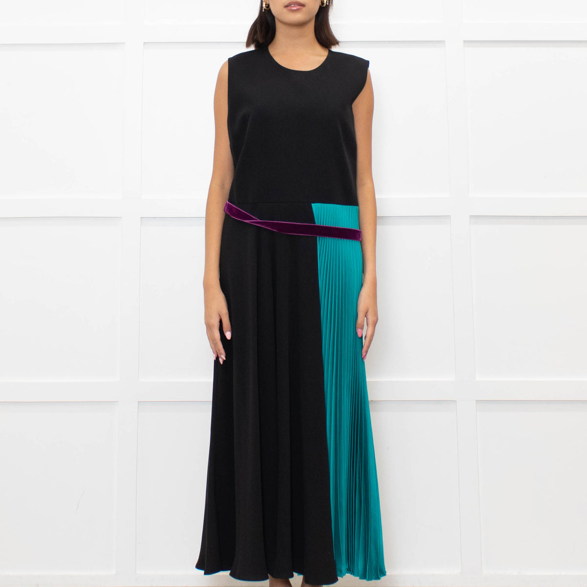 Roksanda Black Turquoise Pleat Purple Ribbon Detail Dress
