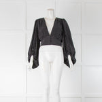 Equipment Black Polka Dot Silk Cropped Long Sleeve Top