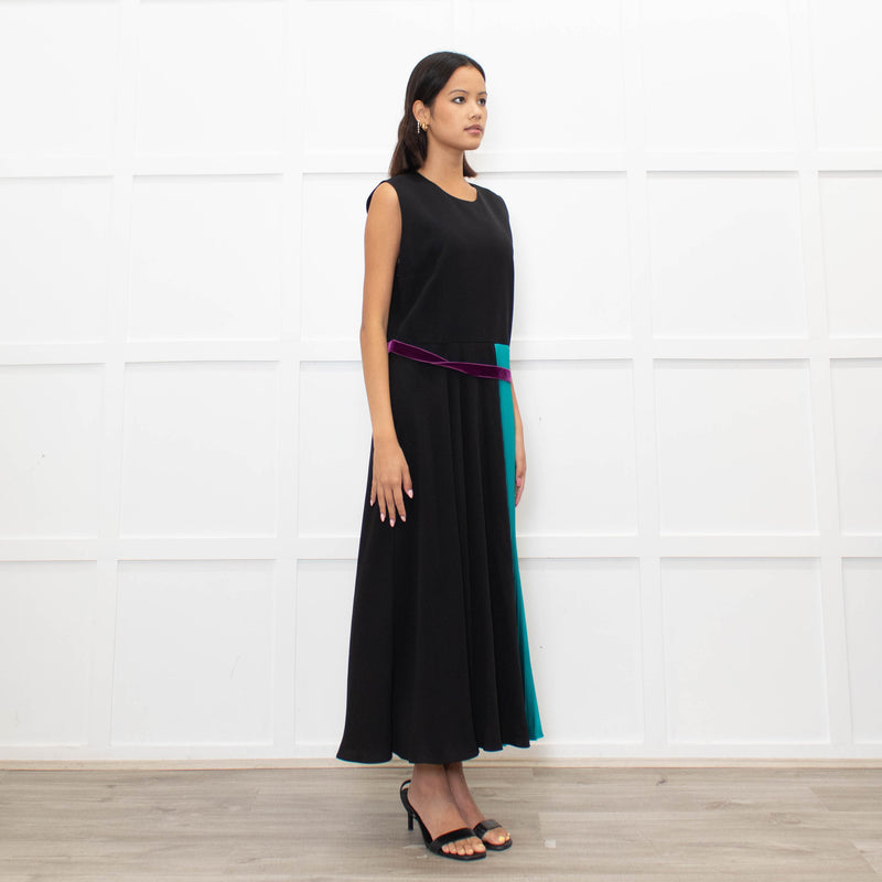 Roksanda Black Turquoise Pleat Purple Ribbon Detail Dress