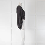 Equipment Black Polka Dot Silk Cropped Long Sleeve Top