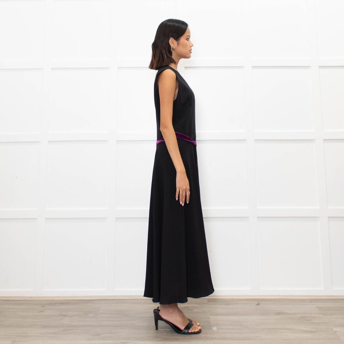 Roksanda Black Turquoise Pleat Purple Ribbon Detail Dress