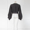 Equipment Black Polka Dot Silk Cropped Long Sleeve Top