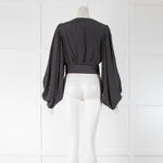 Equipment Black Polka Dot Silk Cropped Long Sleeve Top