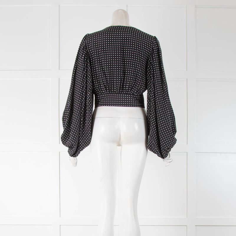 Equipment Black Polka Dot Silk Cropped Long Sleeve Top