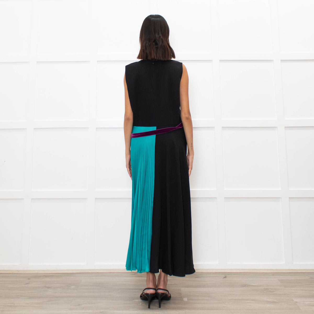 Roksanda Black Turquoise Pleat Purple Ribbon Detail Dress