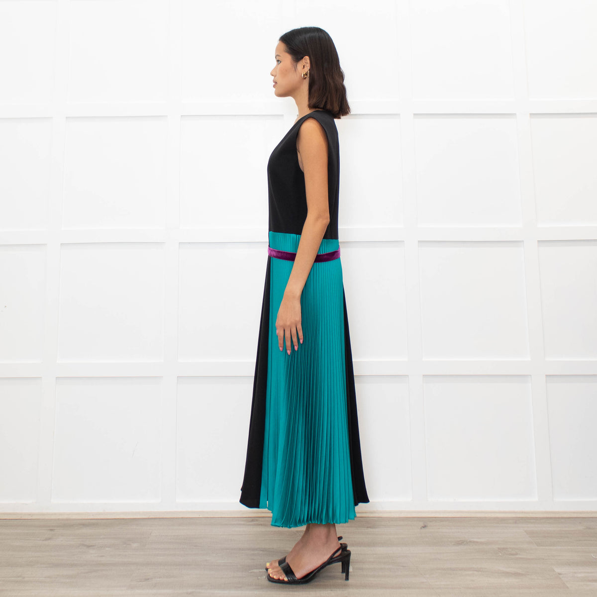 Roksanda Black Turquoise Pleat Purple Ribbon Detail Dress