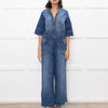 Donna Ida Blue Denim Short Sleeve Flared Jumpsuit