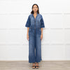 Donna Ida Blue Denim Short Sleeve Flared Jumpsuit